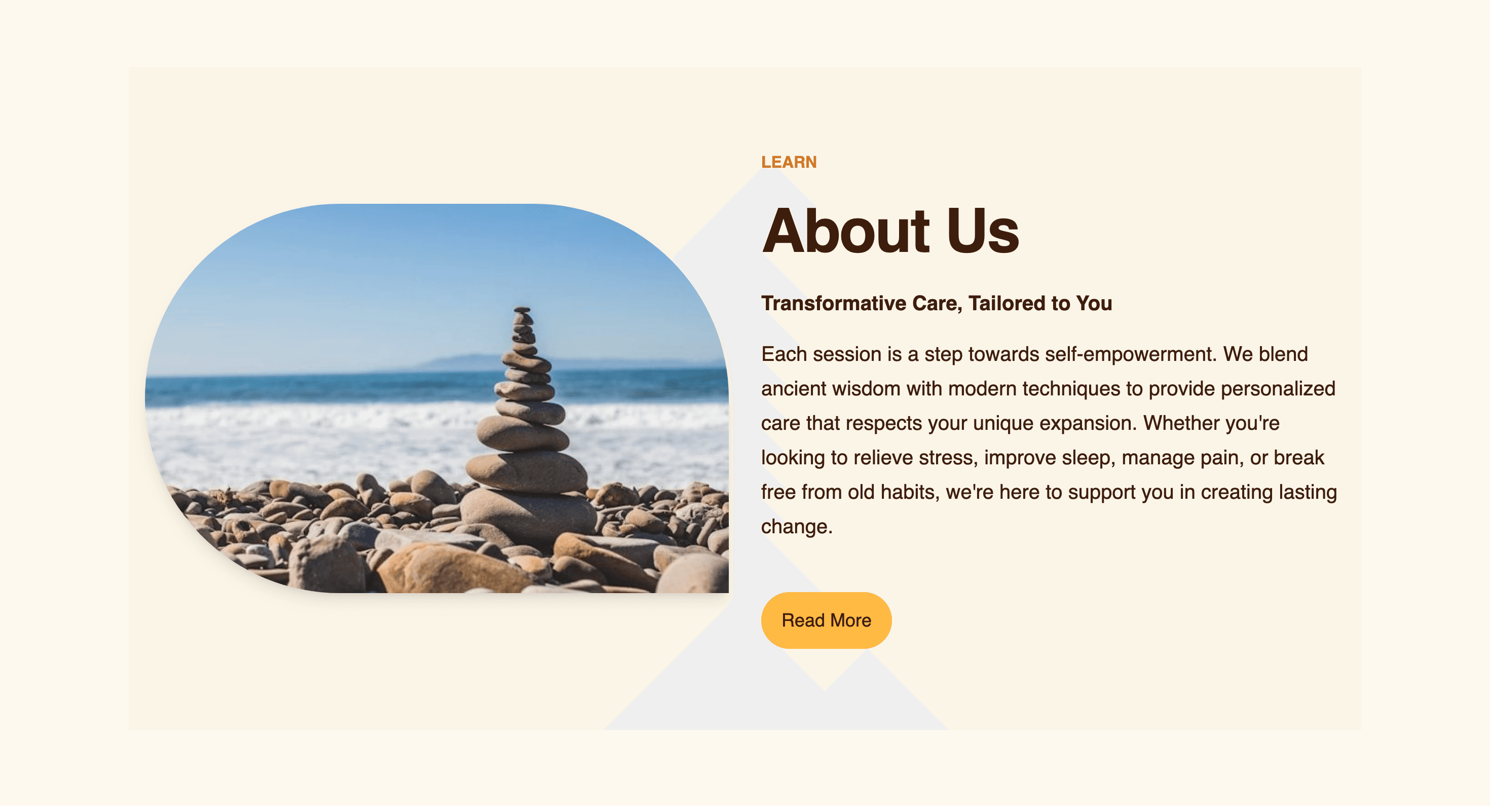 Transcend Mind & Body website homepage showing the welcoming design and navigation