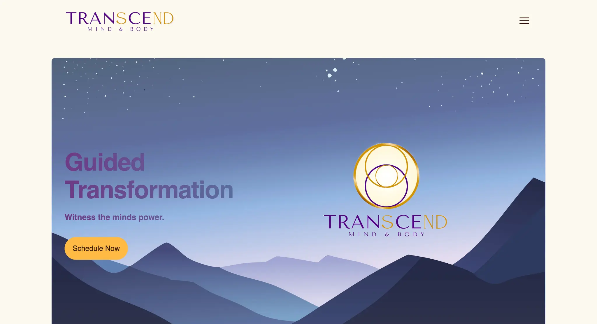 Transcend Mind & Body hypnotherapy practice website homepage
